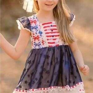 Makena Lane “Star-Spangled Banner” Patriotic Dress & Shorts Set – Girls Size6